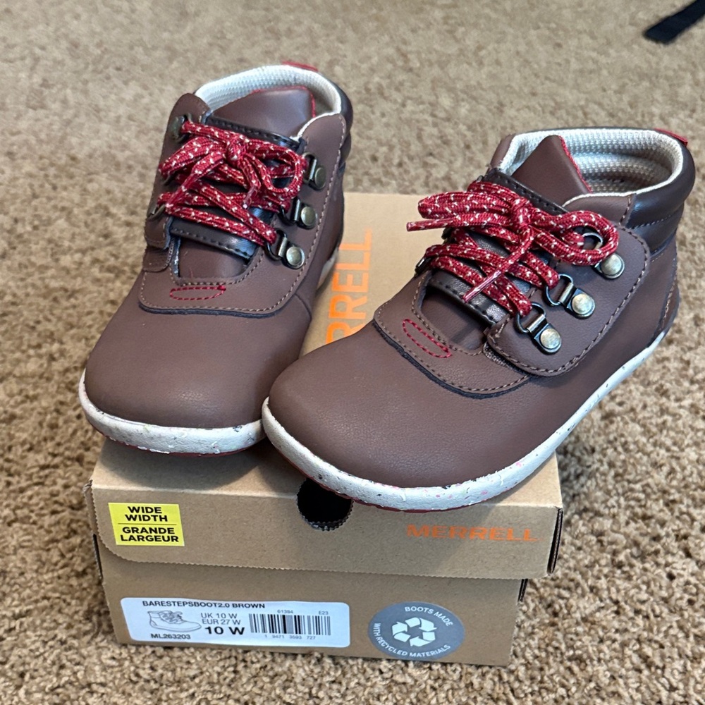 Merrell Kids Brown Boots with Red Accents